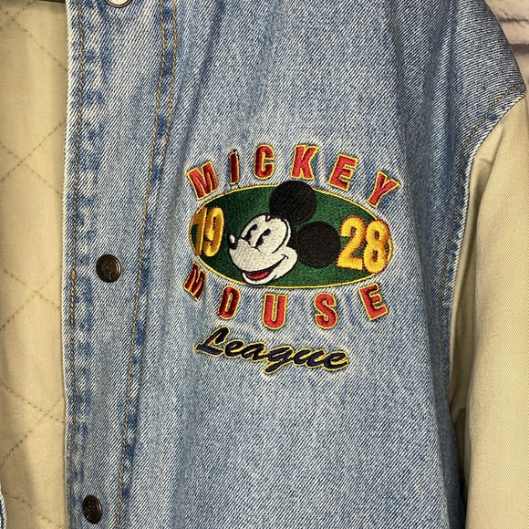 Vintage Disney Mickey Mouse Varsity Denim Jacket - Picture 2 of 10